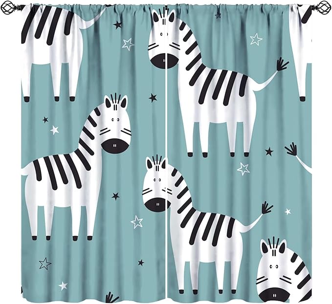 Zebra Blackout Curtains Black White Cute Cartoon Forest Animal Zebra Kids Bedroom Nursery Bathroom Decor Rod Pocket 2 Panels 55x63in