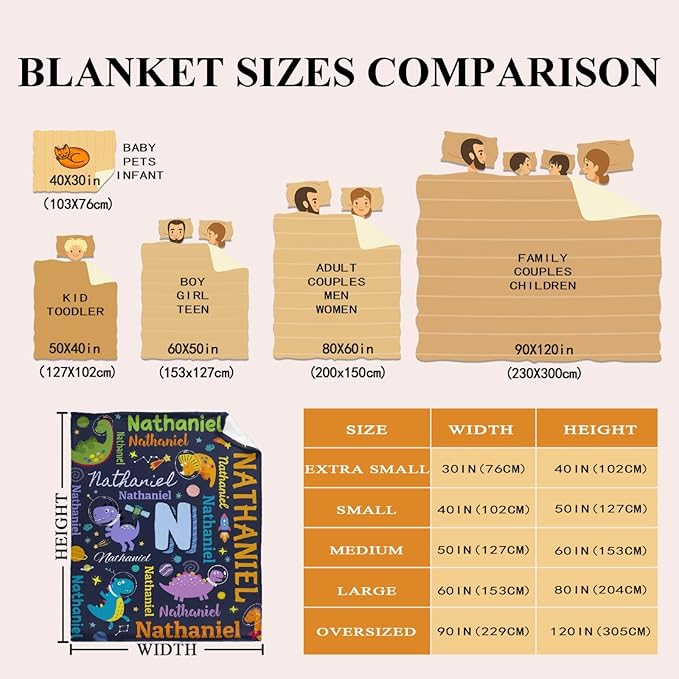 Dinosaur Lover Astronaut Personalized Blanket with Name Custom Dinosaur with Name Flannel Blanket Soft Throw Meaningful Gift for Toddlers Girls Boys Kids Pets 80 * 60" L for Adult
