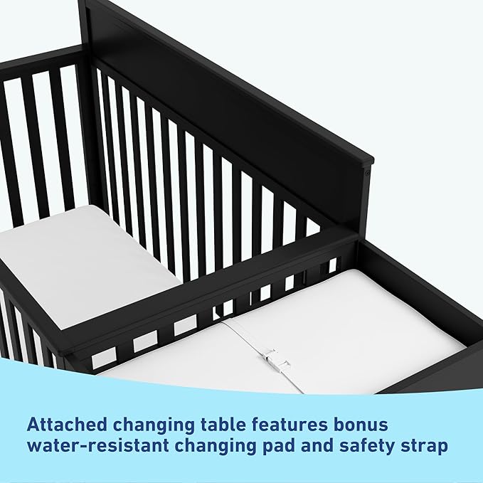Graco Shiloh 5-in-1 Convertible Crib & Changer with Drawer (Black) – GREENGUARD Gold Certified Baby Crib Crafted from Wood, Converts to Toddler Bed, Daybed, and Full-Size Bed