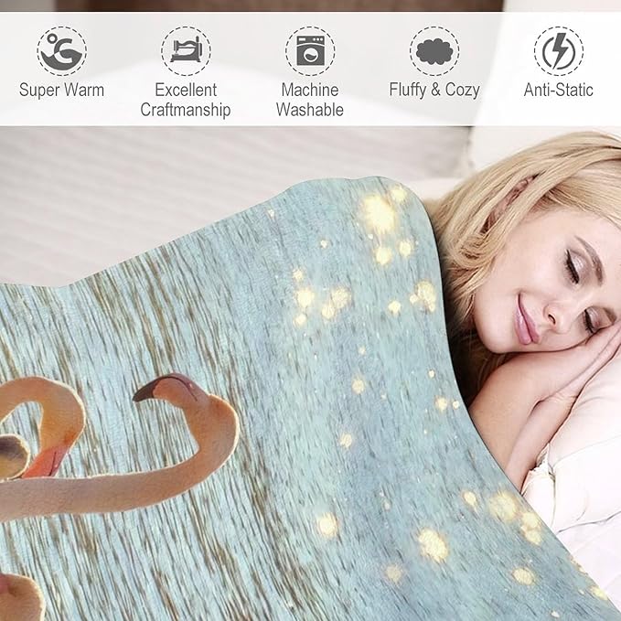 Flamingo Blanket Flamingo Gifts for Girls Boys Woman Kids Lover Ocean Coastal Throw Blankets Soft Blanket Warm Fleece Flannel Plush Blankets for Bed Sofa Couch 60"x80"