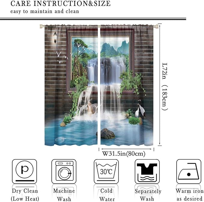 Waterfall Blackout Window Curtains, Tropical Rainforest Jungle Plants Forest Wild Nature Landscape Window Drapes, for Living Room Bedroom 63x72in 2 Panels