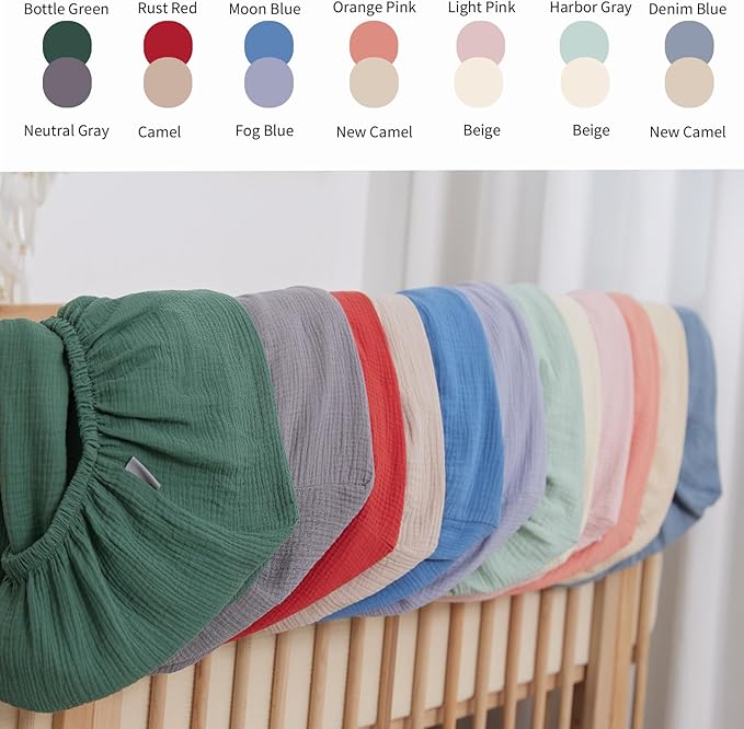 Breathable Muslin Crib Sheets for Boys 2 Pack Organic Cotton Crib Sheets Neutral for Baby Girls Soft Sheets Fitted Toddler Bed&Standard Crib Mattress 28"x 52"(Brown&Rainbow)