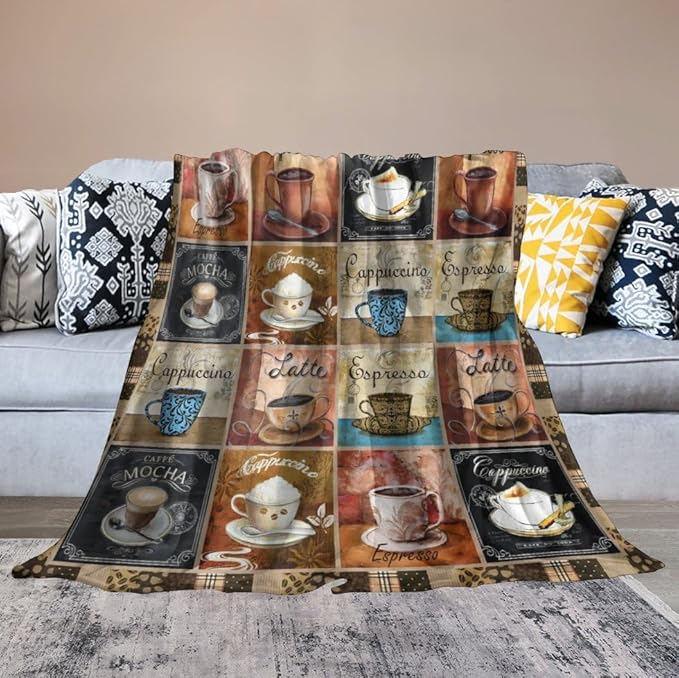 Coffee Blanket Gifts for Lovers - Soft Warm Cozy Fleece Throw for Women Men Adults - Sofa Bed Couch D1 40"x50"