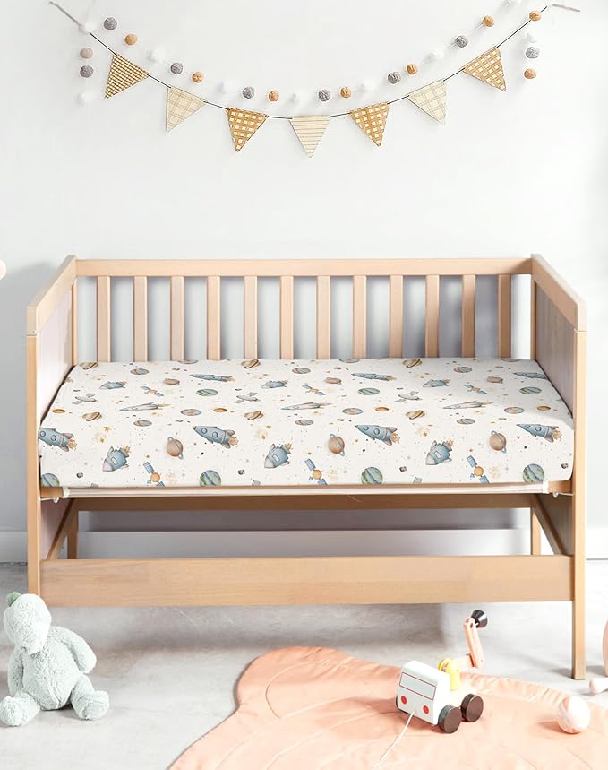 Crib Sheets for Boys and Girls, 2 Pack Fitted Baby Sheets for Standard Toddler Mattress 28" x 52", Soft Breathable Jersey Knit Baby Bedding (Stellar Adventure)