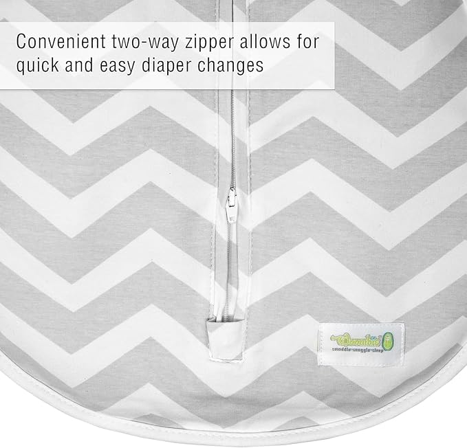 Woombie Original Baby Swaddling Blanket - Self-Soothing, Cotton Baby Swaddle with Zipper - Wearable Newborn Blanket, Sleep Gray Chevron, 14-19 lbs