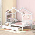 Merax Twin Size Wooden House Bed with Two Drawers, Wood Bed Frame with Roof for Kids, Teens, Boys or Girls, White