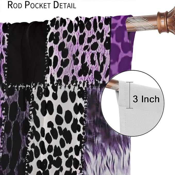 Brown Leopard Curtain, Purple Patchwork Cheetah Panthera Zebra Giraffe Print Safari Wildlife African Wild Animal Skin Window Curtains for Living Room Bedroom 63" W X 63" L
