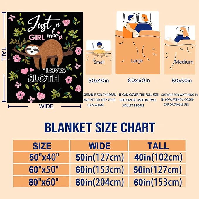 Sloth Blanket Ultra Soft Cozy Flannel Sloth Throw Blanket for Women Girls Adults Gifts 50"x40"