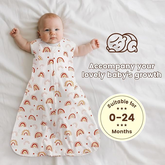 PHF Soft Baby Sleep Sack 12-18 Months 100% Cotton Wearable Blanket, 2-Way Zipper 0.5 TOG Toddler Sleeping Sack 3 Pack, Comfy Sleep Bag for Baby Boys Girls, Rainbow (Large)