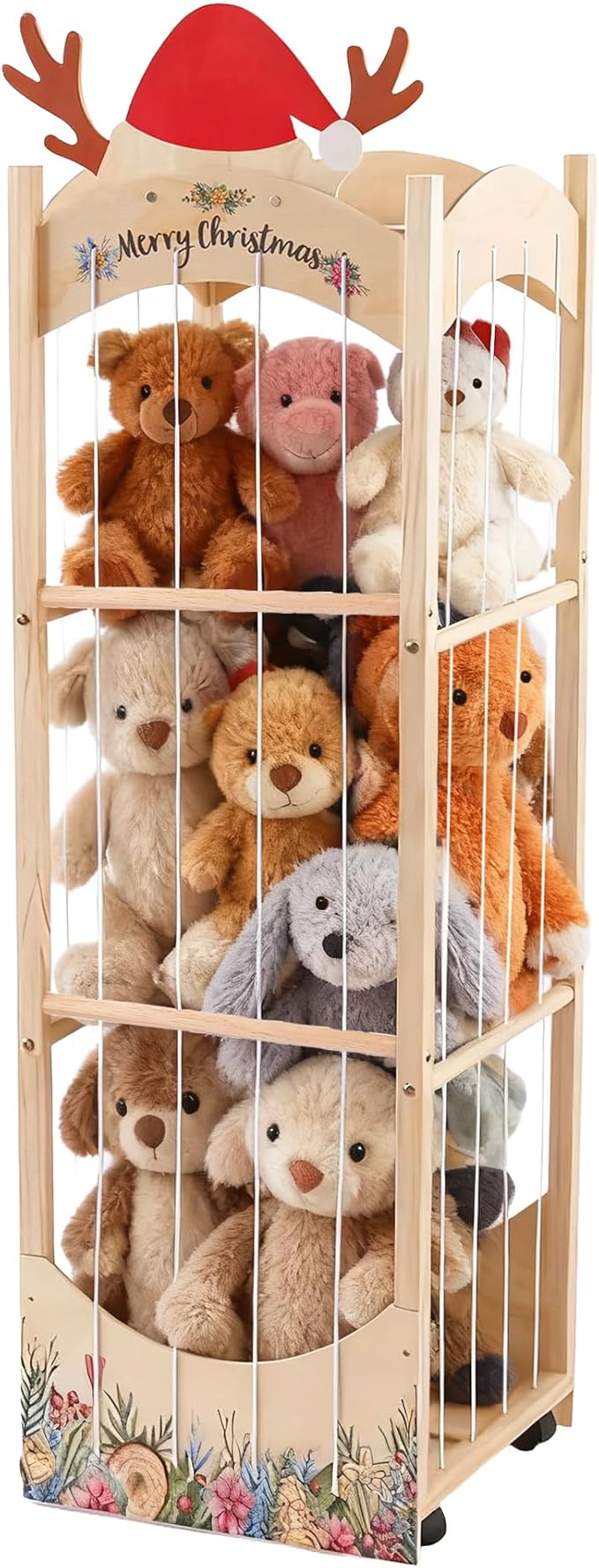 Stuffed Animal Storage,Christmas Reindeer Stuffed Animal Organizer, Movable Stuffed Animal Holder with Elastic Cords for Nursery Playroom Kidroom Bedroom