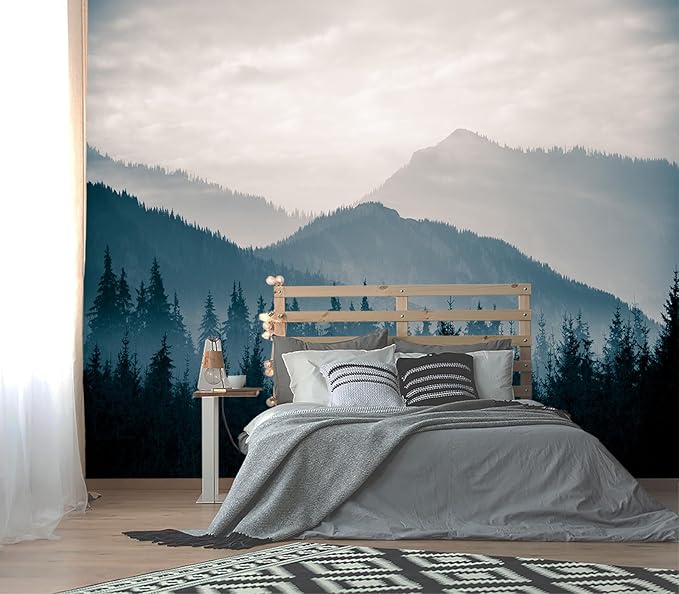 XMPMBM-Misty Forest Fabric Wallpaper Pine Forest Living Room Bedroom Bathroom Wall Mural-W 154" X H 105"（112 Square Foot）