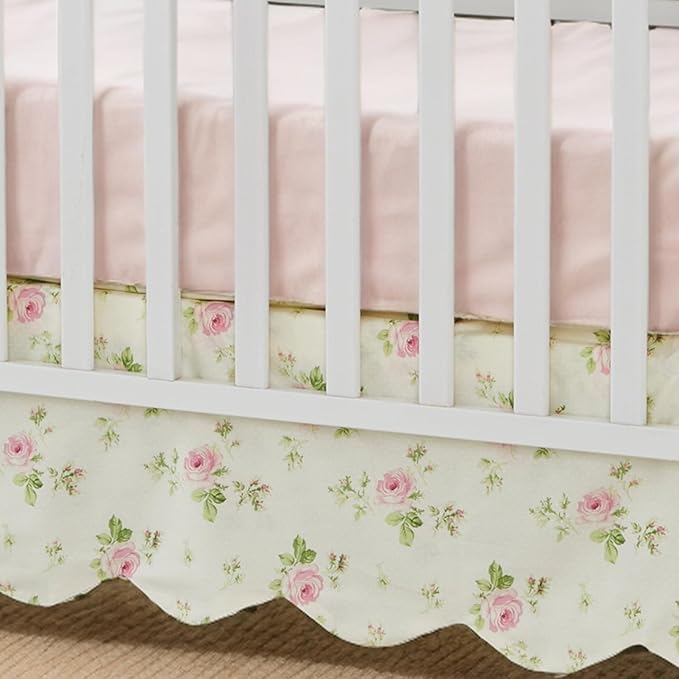 Brandream Scallop Edge Cotton Crib Skirt, Baby Boy Girl Gender Neutral Crib Skirt Toddler Bedskirt Farmhouse Chic Nursery Crib Bed Skirt, Boho Bohemian Toile Floral