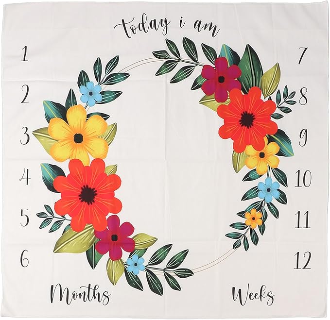 Baby Monthly Milestone Blanket Novelty Decorative Wreath Pattern Newborn Photography Background Blanket