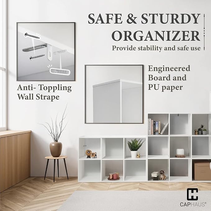 CAPHAUS 11-Inch Cube Storage Organizer Shelf, Home Storage Shelf Divider w/Back, 6-Cube Storage Bookcase, White