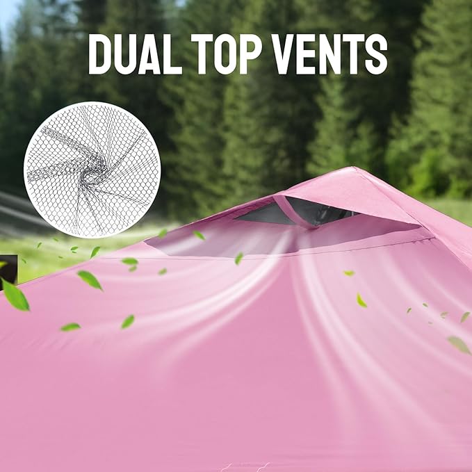 CROWN SHADES Adjustable Height on The Fly, 10x10 Pop Up Canopy - Beach Tent with One Push Setup - Easy Outdoor Sun Shade for Events, Parties, Camping - Outside Shade with STO-N-Go Bag, Pink