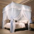 VETHIN 4 Corners Post Ruffle Princess Bed Canopy Curtain-Double Layer Cozy Drape Netting 4 Opening Mosquito Net for Girls Adults Bedroom Decoration (Gray/White,64" W*82" L*82"*H/Queen)