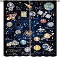 Cartoon Kids Alphabet Astronaut Curtain，Retro Cute Cosmic Galaxy Letter Printed Rod Pocket Blackout Window Treatments for Boys Girls Bedroom Living Room School 63" W X 72" L