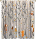 Kids Woodland Animal Window Curtains, Autumn Forest Hedgehog Rabbits Squirrel Fox Birds Blackout Rod Pocket Window Treatments Drapes for Boys Girls Bedroom 63x72in