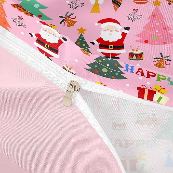 Christmas Bedding Duvet Cover Set Kids Santa Claus Xmas Theme Bedding Set Boys Girls Decor Christmas Tree Comforter Cover Set Microfiber Pink New Year Bedspread Cover Bedroom Bedclothes King Size
