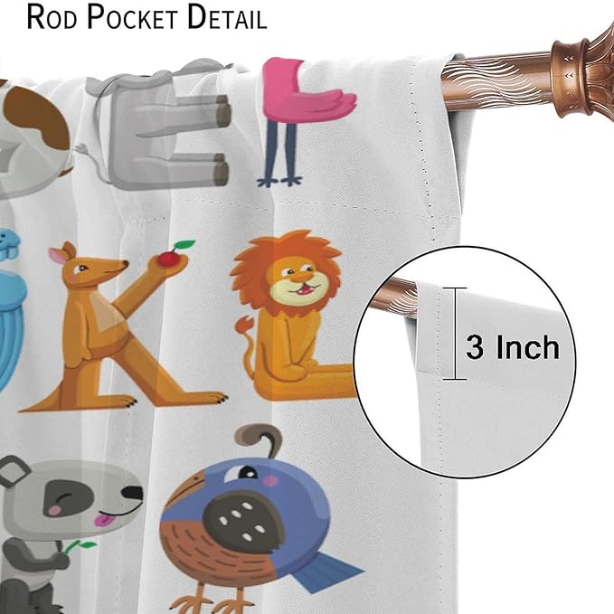 Kids Alphabet Curtains Cartoon Animal Baby Children Funny Learning Educational Curtain with Rod Pocket for Bedroom Nursery Decor Drapes Window Treatments 2 Panels Set 52x84in