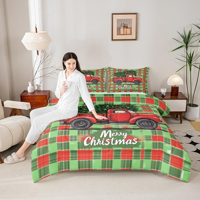 Feelyou Merry Christmas Comforter Set All Season Christmas Tree Bedding Set with 2 Pillow Cases Snowflake Microfiber Kids Full Bedclothes Winter Bedroom Decor Duvet Quilt Breathable Soft