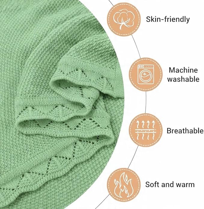 Baby Knit Blanket Soft Breathable Cotton Scallop Border Blankets Newborn Knitted Blanket Swaddle Blankets Gifts for Baby Newborn Toddler Shower Boy Girl New Mom Birthday Christmas SG 30x30