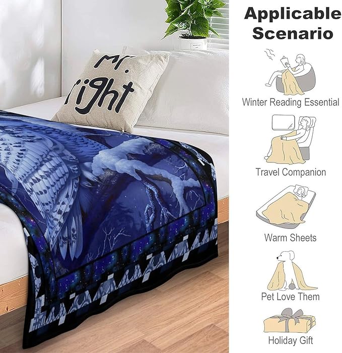 Owl Night Throw Blanket Owls Moon Print Blankets Gifts for Couch Sofa Bed Stuff Decor Soft Cozy Fleece Plush Flannel Bedding for Lover Men Women Adults 40"x50"