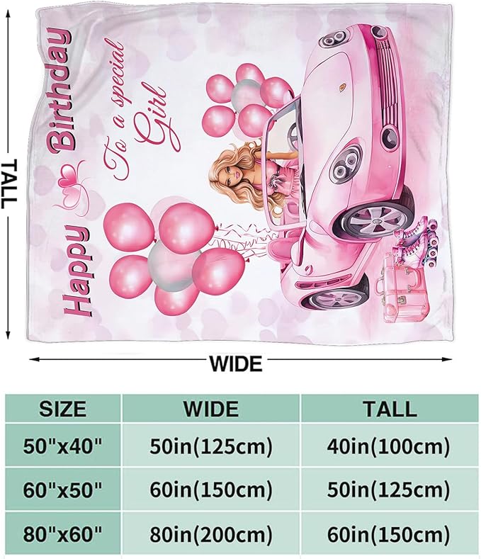 Tijuboni Pink Doll Love Throw Blanket Birthday Gifts for Girls Women Kids Adults Soft Flannel Fleece Blanket for Couch Sofa Bed Home Decor 60"x80"