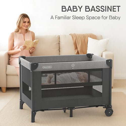 4-in-1 Baby Bassinet with Playard, Sleeper Nest, Changing Table, Mosquito Net & Canopy, Storage and Toys for Newborn to Toddler