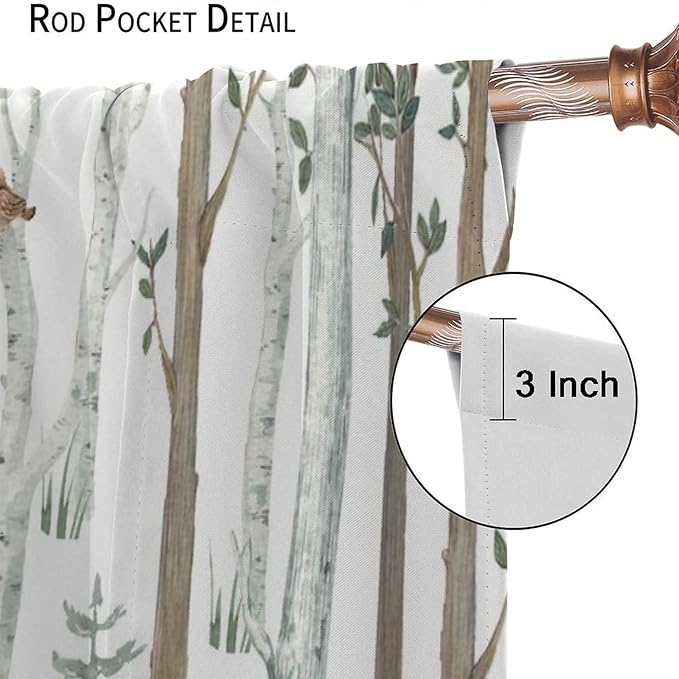 YCness Woodland Animals Curtains, Wild Animals Watercolor Forest Bear Deer Fox Rabbit Floral Nature Window Treatments for Bedroom Kitchen Nursery Living Room Drapes, 63x72 Inch