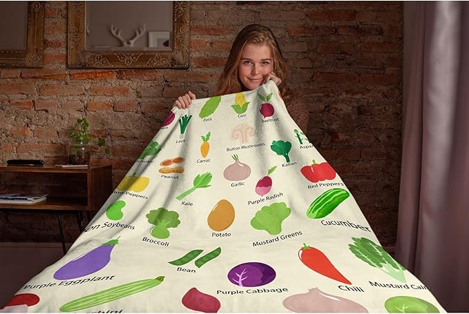 Thuswarm Colorful and Various Vegetables Flannel Blanket for Autumn Winter Gifts Warm Cozy Soft Funny Print Throw for Bed Couch Sofa 60”×50” Medium for Teen