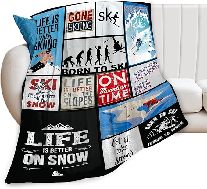 Tijuboni Ski Throw Blanket Skiing Gifts for Girls Boys Women Men Kids Adults Soft Flannel Fleece Blanket for Couch Sofa Bed Home Decor 40"x50"
