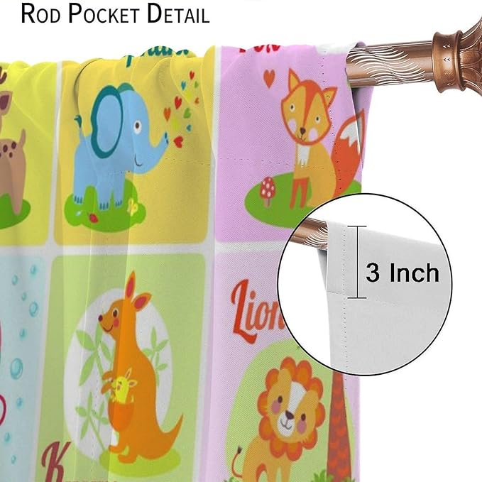 Kids Alphabet Letter Curtains Funny Education School Cute Cartoon Animal Printed Curtain with Rod Pocket for Bedroom Living Room Home Drapes Window Treatments 2 Panels Set 72" W X 63" L