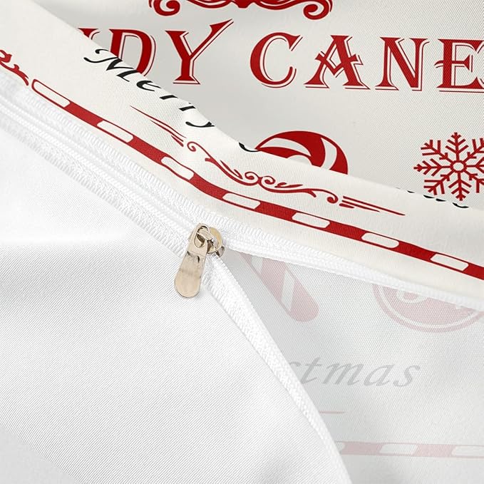 jejeloiu Christmas Bedding Set for Kids Boys Girls Christmas Quote Comforter Cover Set Twin Size Candy Canes Print Duvet Cover Bedroom Decor Xmas White Bedspread Cover Bedding Collection 2Pcs