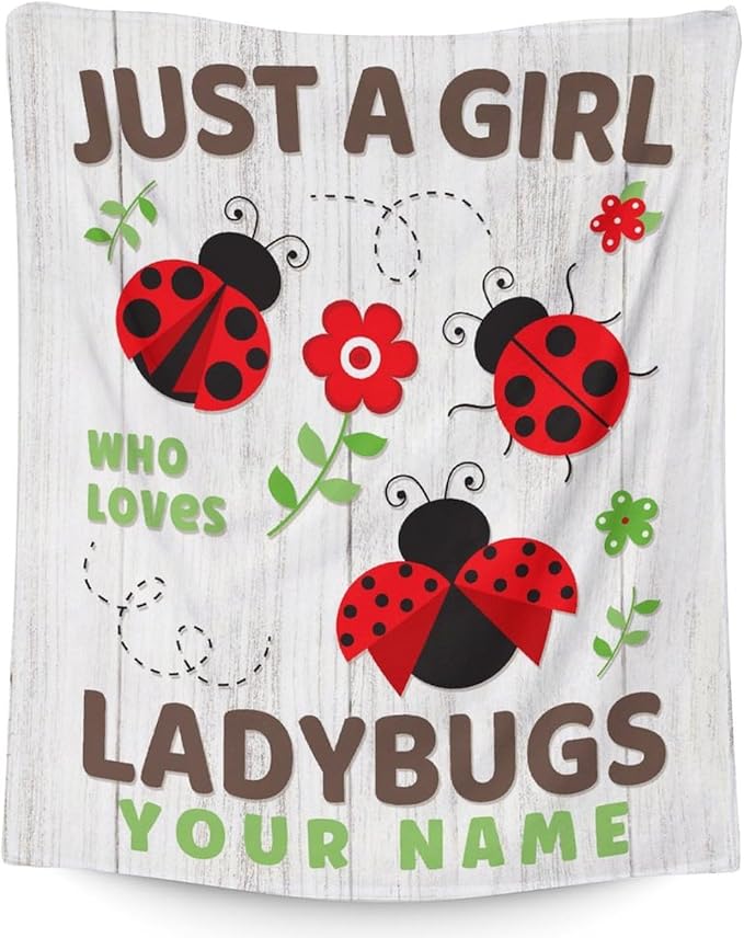 Custom Ladybug Throw Blanket - 60 x 80 Inches Grey Aesthetic Gifts Stuff for Women - Soft Lightweight Blankets for Bed, Living Room