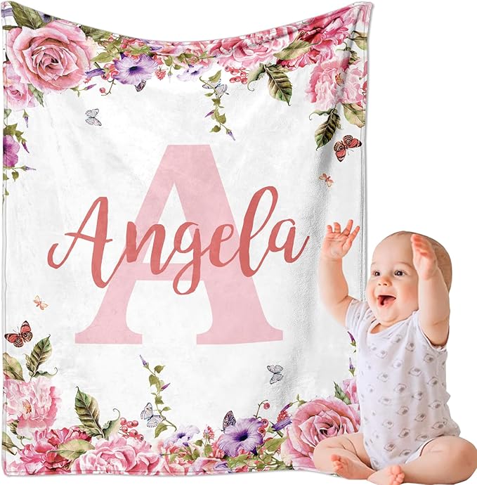 Ships Next Day, Personalized Baby Blankets, Custom Baby Blanket with Name for Girls,Gift for Chrismas Birthday Memorial Day, Customized Flannel Blanket for Kids Adults 50"X60"