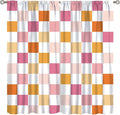 Pink Checkered Curtains,70s Vintage Twisted Checkered Window Drapes Colorful Groovy Trendy Wavy Hippie Grid Print Window Treatments for Kids Girls Bedroom Living Room 63" W X 63" L