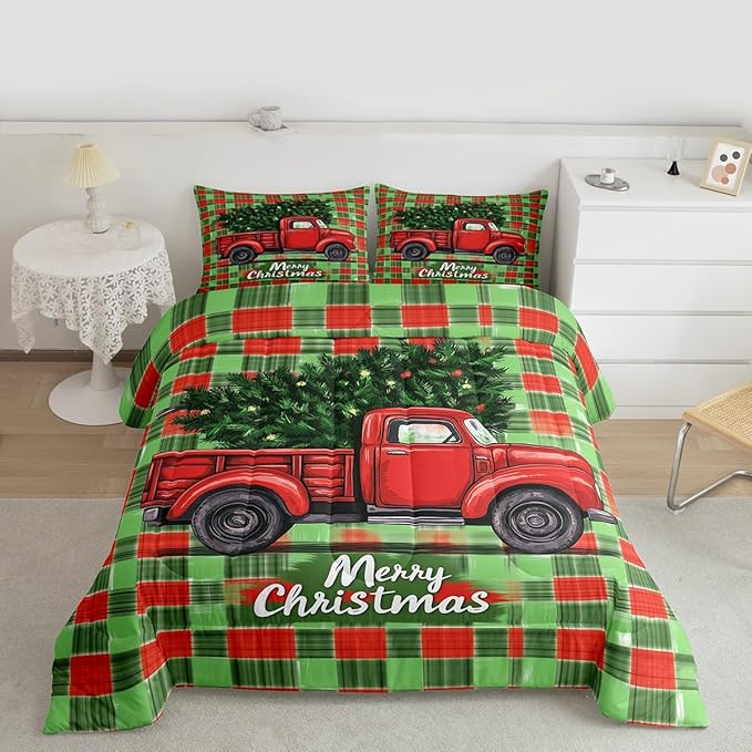 Feelyou Merry Christmas Comforter Set All Season Christmas Tree Bedding Set with 1 Pillow Cases Snowflake Microfiber Kids Toddler Bedclothes Winter Bedroom Decor Duvet Quilt Breathable Soft