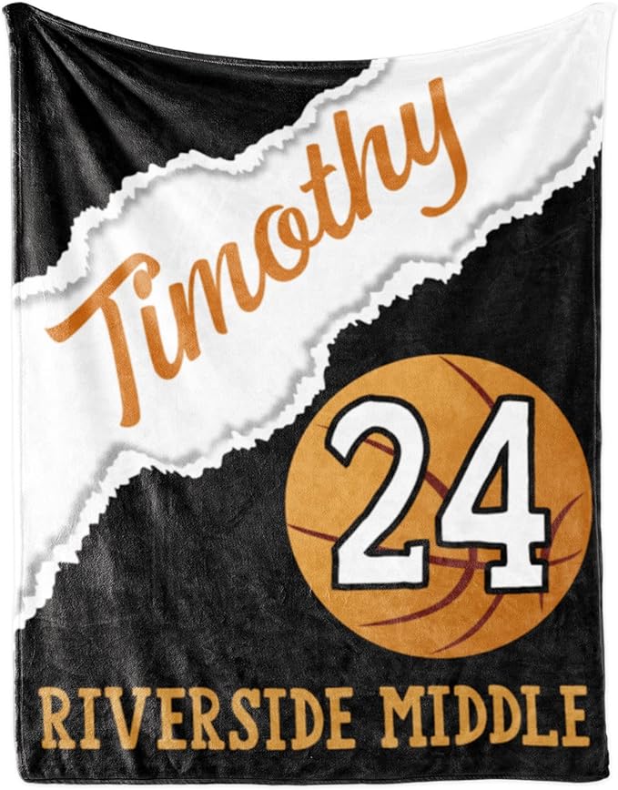 Custom Kids Soft Blanket: Personalized Gift for Basketball Football Soccer Softball Lovers Name and Number - Flannel Toddler Bed Blankets (50X60inch)