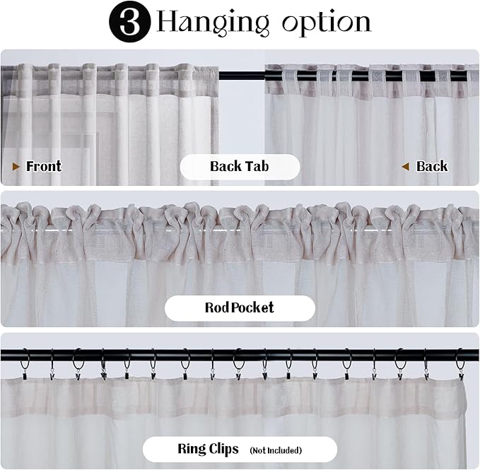 Dreaming Casa Grey Sheer Curtains 96 Inches Long, Rod Pocket & Back Tab Light Filtering Textured Sheers for Living Room Bedroom, 2 Panels, Each 52" W x 96" L