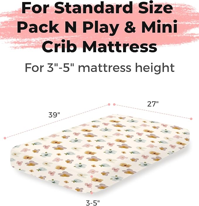 Pack and Play Sheets 2 Pack, Fitted Jersey Knit Mini Crib Sheets for Baby Boys and Girls, Compatible with Graco Pack N Play and Mini Crib Mattress (Daisy Check, Pack N Play/Mini Crib Sheets)