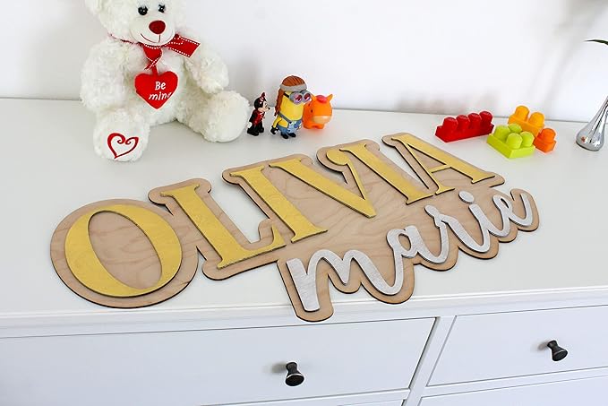 Large Wood Nursery Sign | Nursery name sign for Kids | Custom Wood Name Sign | 3D Wood Baby Name Sign (Purple)