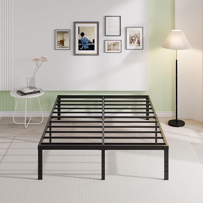 EMODA 14 Inch Full Size Bed Frame Heavy Duty Metal Platform No Box Spring Needed, Easy Assembly Noise Free, Black