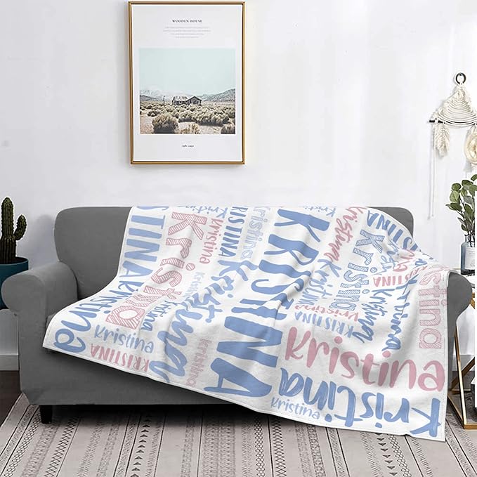 Dr.TOUGH Personalized Blankets with Name Customized Baby Blankets for Girls Boys Adults Monogrammed Blankets and Throws Christmas Birthday Mothers Fathers Valentines Day Gift (Light Blue,60''×80'')