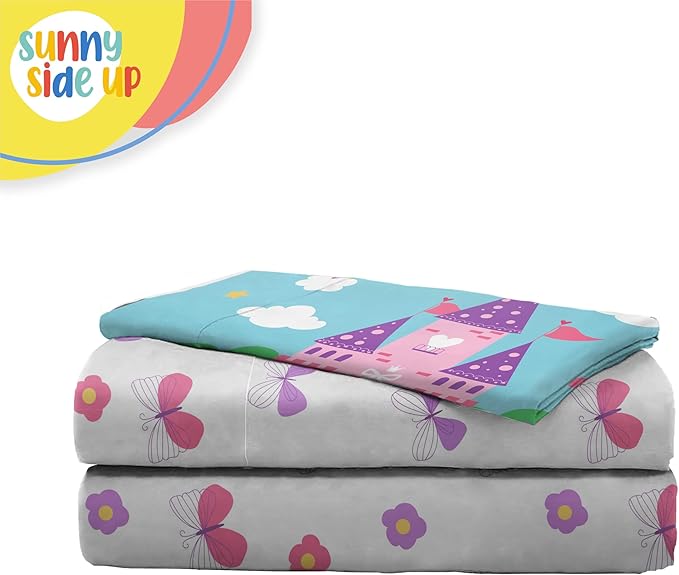 Sunny Side Up Magic Castle Toddler Sheet Set - 3 Piece Toddler Bedding Set Includes Pillow Cover - Super Soft Floral Butterfly Microfiber Sheets
