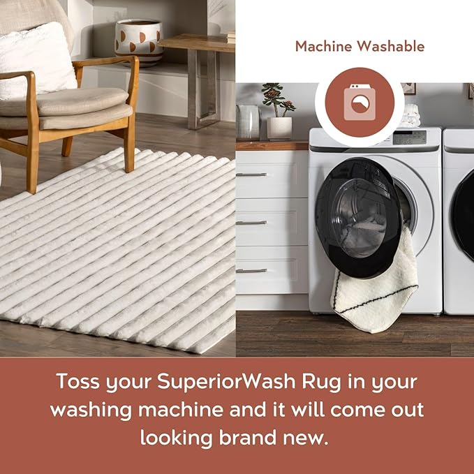 nuLOOM SuperiorWash Collection Kai Off-White, 2' x 3', Fluffy and Cozy, High Traffic, Stain Resistant, Easy Clean, Durable Washable Area Rug for Bedroom, Living Room, Dining, Den, Foyer, Entryway