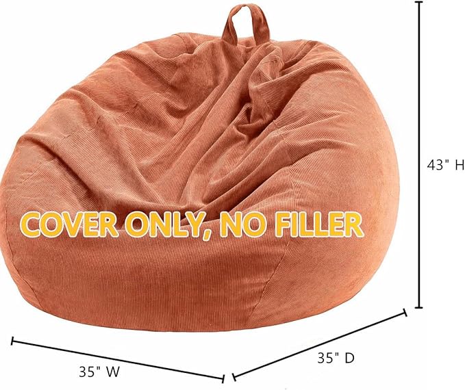 Nobildonna 3 ft Bean Bag Chair Cover (No Filler) 35"×43" Large Stuffed Animal Storage Bean Bag Washable Big Beanbag Chair Cover Premium Corduroy Bean Bag Cover for Adults,Kids,Sandy Brown 300L