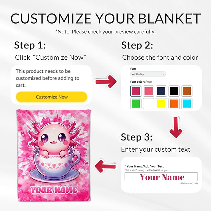 Custom Axolotl Blanket for Girls - 50" x 60" Inches Soft Cozy Plush Throws - Pink Cute Teens Throw Blanket Gifts for Sofa, Couch
