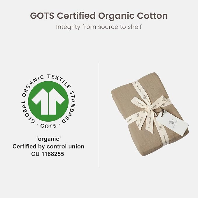 Bioweaves Organic Cotton Muslin Crib Sheet, GOTS Certified Fitted Crib Mattress Sheet, Extra Soft & Breathable for Toddler, Baby Boys & Girls, 52" x 28”, 8 Inch Pocket, Irish Cream