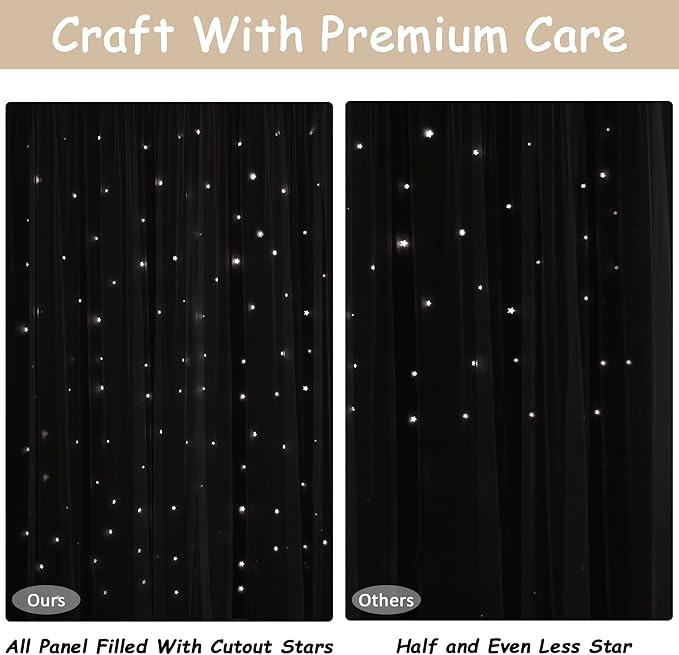 Kinryb Kids Blackout Curtains for Bedroom/Living Room/Classroom, Sheer Overlay 72 Inches 2 Panel Set, Double Layer Curtains with Star Cutout for Kids Room(W 52 x L 72 Inches,Beige 2 Pcs)